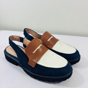 Cole Haan Geneva Lug Slingback Women's Loafer Flats Navy Blue/Tan/White Sz 6.5B